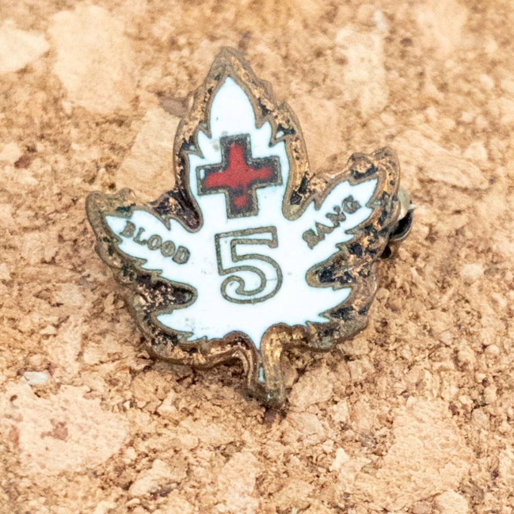 Vintage Blood Donor Recognition 5 Red Cross Maple Leaf Canada Enamel Lapel Pin